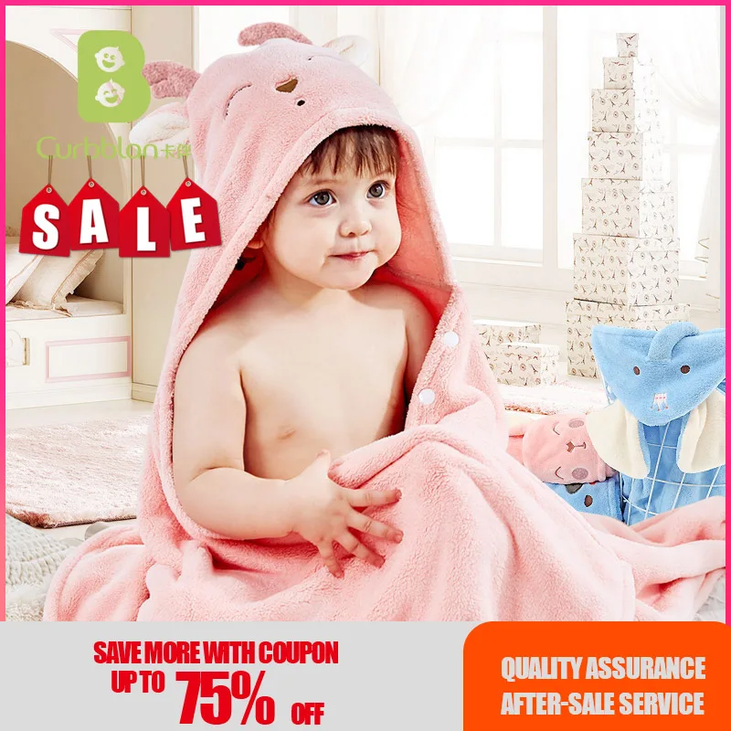 Детское банное полотенце Curbblan с мультяшной вышивкой капюшоном 70*140 см для