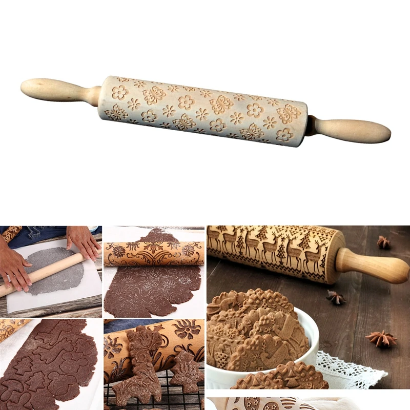 Тиснение рулонного штифта для выпечки печенья торта выгравированный ролик