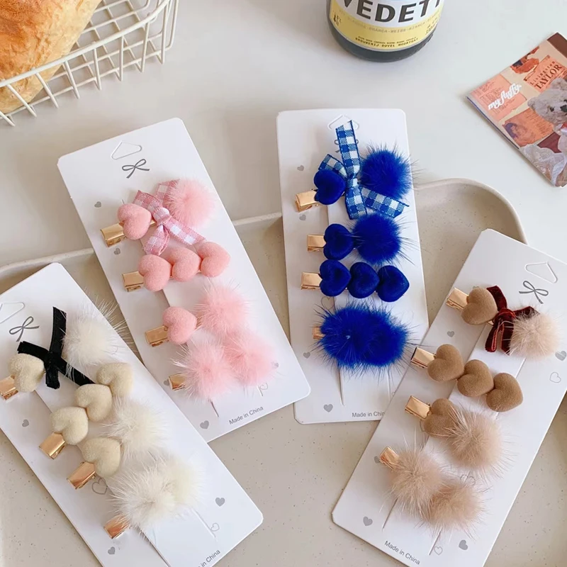 

4/1 Pcs set Winter Girls Cute Cartoon Faux Fur Soft Hairpins Sweet Children Hair Clips Barrettes Kid Hair Accessories