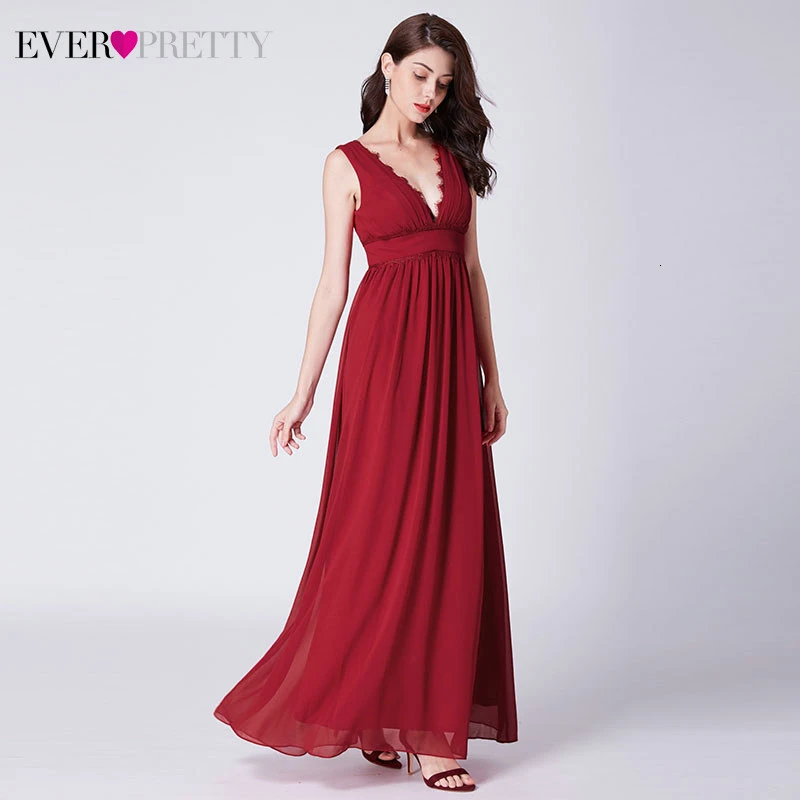 Robe De Soiree винтажные красные вечерние платья Ever Pretty A-Line с v-образным вырезом без рукавов с рюшами элегантные шифоновые вечерние платья