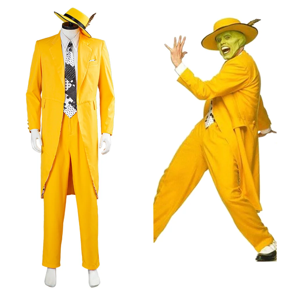 The Mask Jim Carrey Cosplay Costume Uniform Outfit Halloween Carnival Yellow Suit