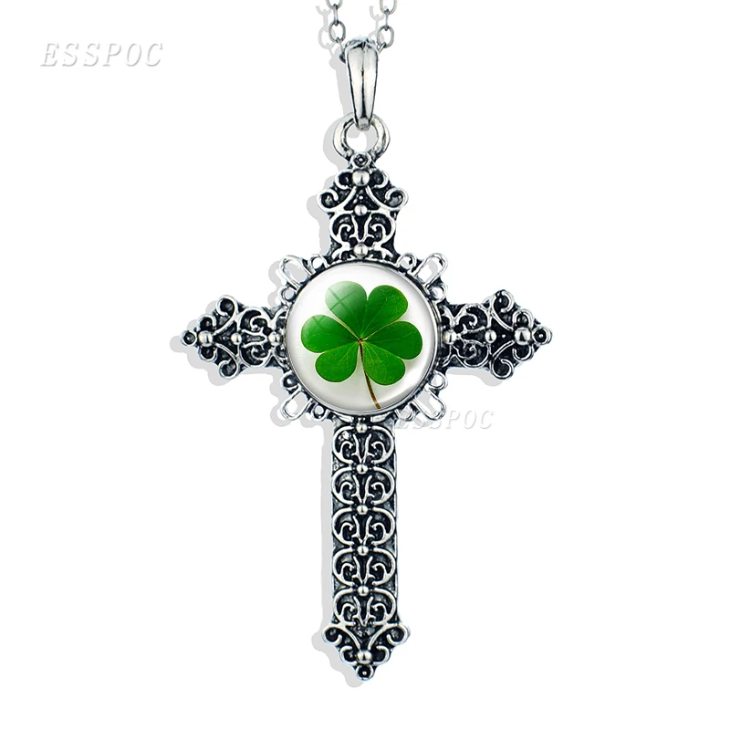 Четыре листа клевера Ирландия крест ожерелье Lucky Shamrock бижутерия со стеклянными