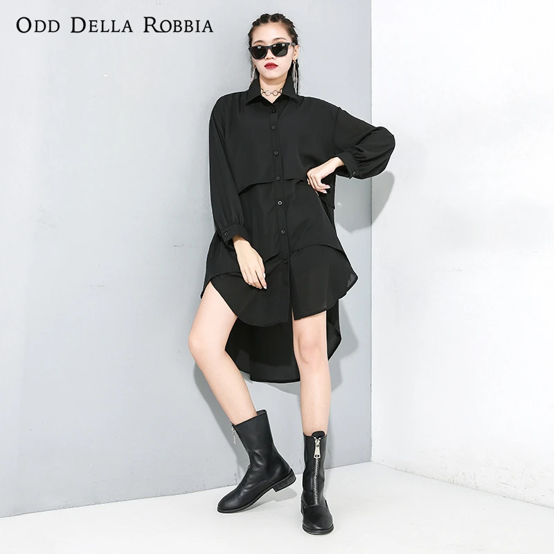 

OddDellaRobbia Spring New Fashion Solid Color Long-Sleeved Shirt Irregular Personality Splicing Shirt Skirt Casual Cardigan 2097