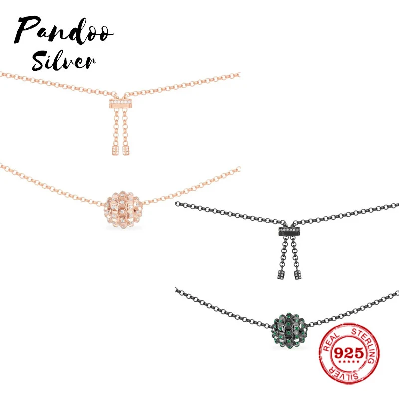 Модный шарм из стерлингового серебра копия 1:1 розовый черный Регулируемый кулон