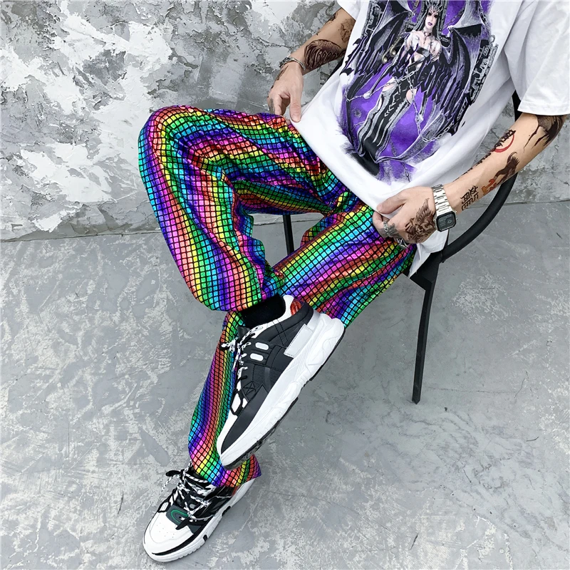

Men's Bright Color Harem Pants Elastic Waist Tie Feet Trousers Costumes Fashion Hip Hop Male Clothing Loose Vintage Men Pants
