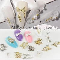 20pcs fashion alloy bow nail art decorations gold silver 3d charm bow ties nail jewelry for diy manicure decoration accessories