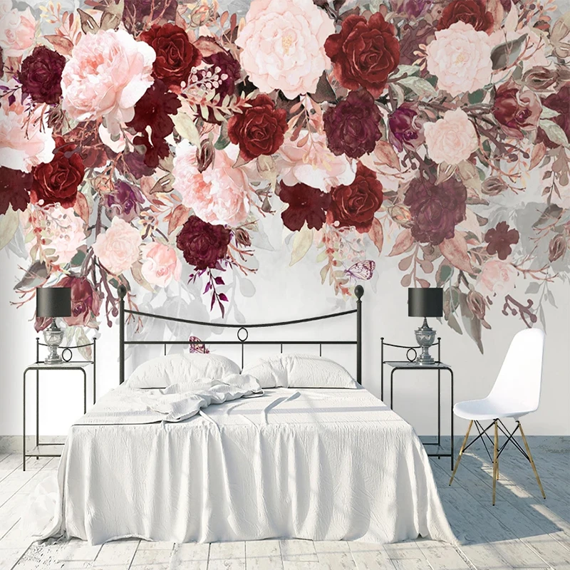 

Custom Photo Wallpaper Abstract Watercolor Rose Flowers Romantic Pastoral Bedroom Living Room Pink Floral Mural Papel De Parede
