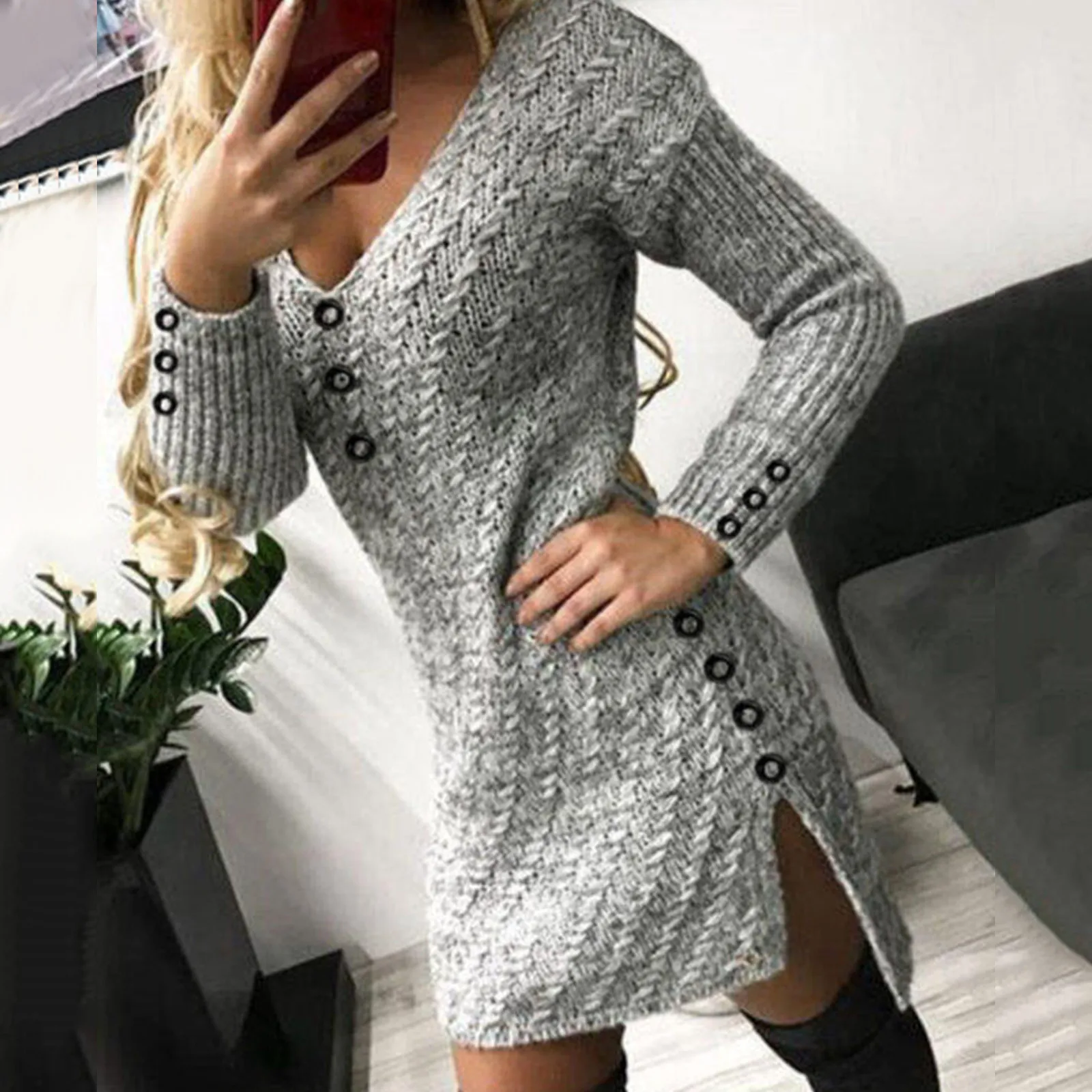 

Women's Long Sleeve Knit Sweater Fall Dresses For Women Club Sexy Mini Sweater Dresses 2021 Vestidos Elegantes Para Mujer