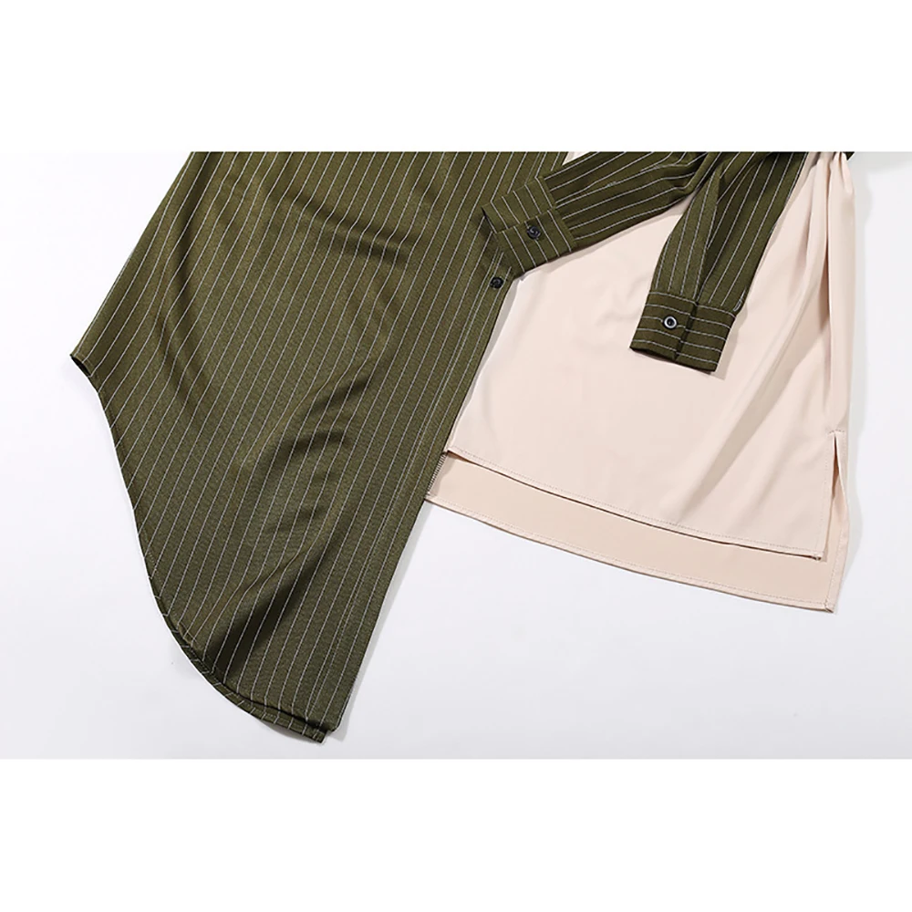 

UANYUANJYCO Spring Autumn Women Midi Streetwear Shirts Dress Fashion Korea Asymmetrical Patchwork High Waist Belt Ladies Clothes