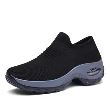 Zapatillas de plataforma para mujer, zapatos informales sin cordones, calcetín grueso, cómodos, color blanco y negro, Schuhe
