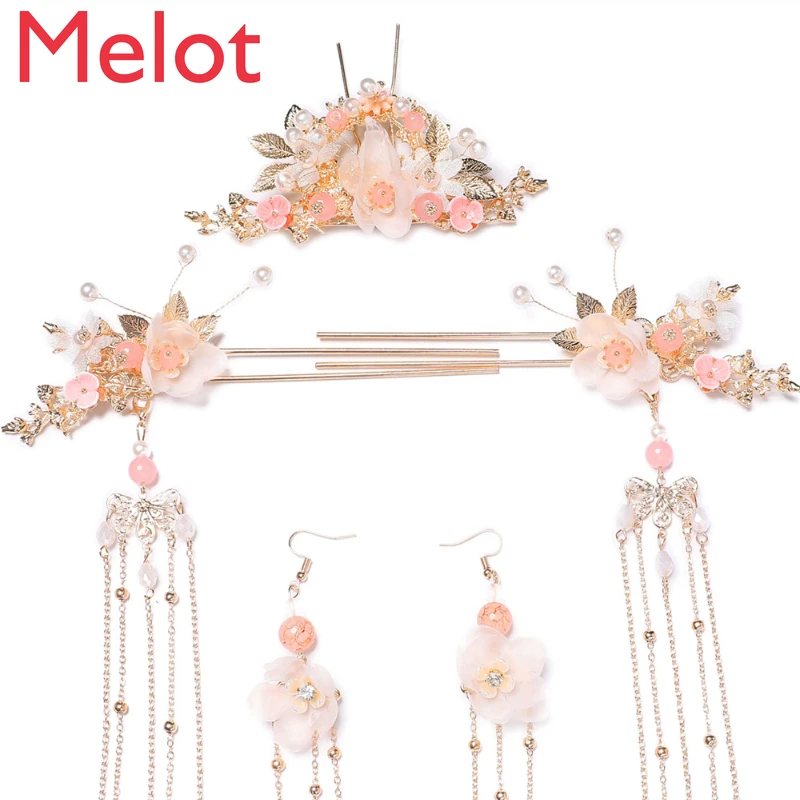 

Головной убор для китайской одежды хан костюм кисточкой Buyao девушки Античная Аксессуары для волос задняя Давление носить цветок суперфеи