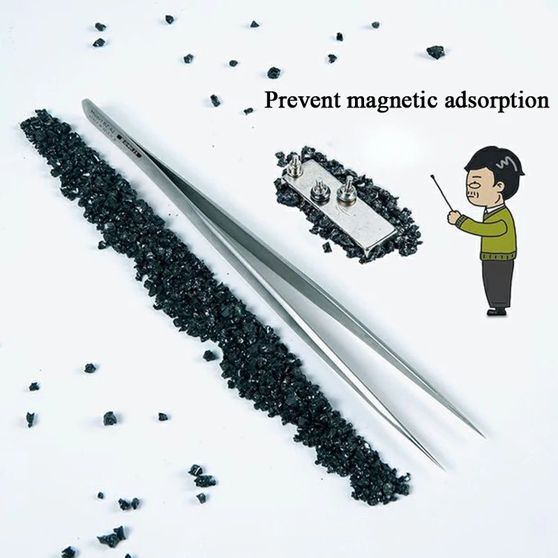 

Precision Stainless Steel Tweezers Non-Magnetic Anti-Rust Fingerprint Fly Line Tweezers for Electronics Phone Repair Hand Tools