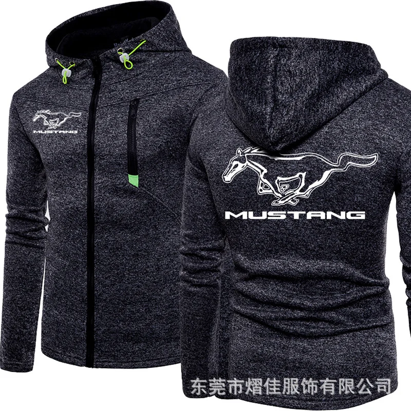 

New Fashion MUSTANG Car Logo Sweatshirt Hoodies Men Spring Autumn Cotton Zipper Jacket HipHop Harajuku Male Clothing M001