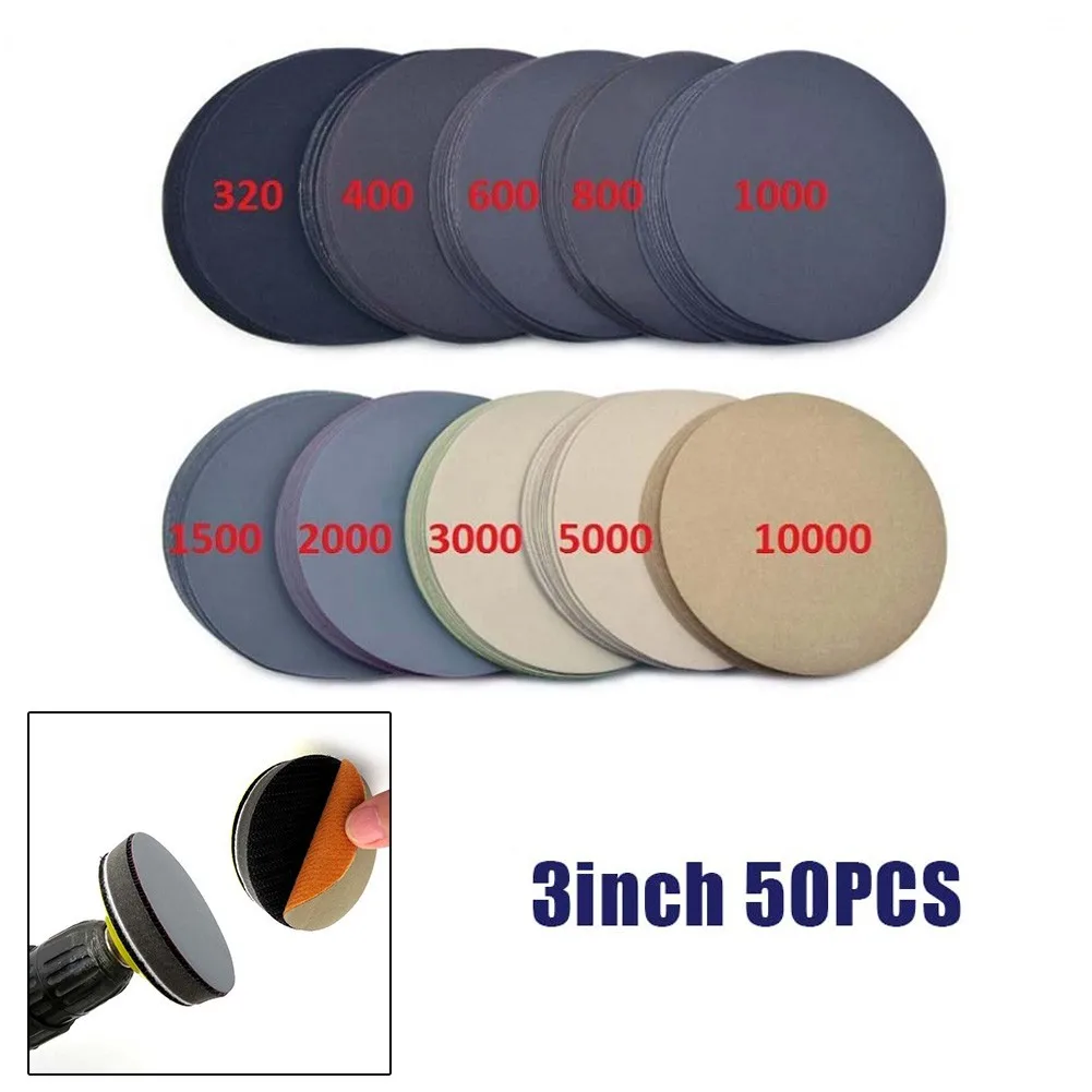 

75mm Sanding Discs Polishing Sandpaper Waterproof 320-10000 Grits 50 Pieces
