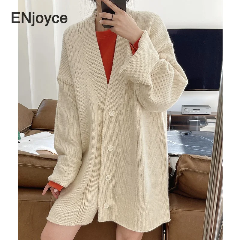 Женский шерстяной вязаный кардиган повседневный Свободный Длинный свитер в