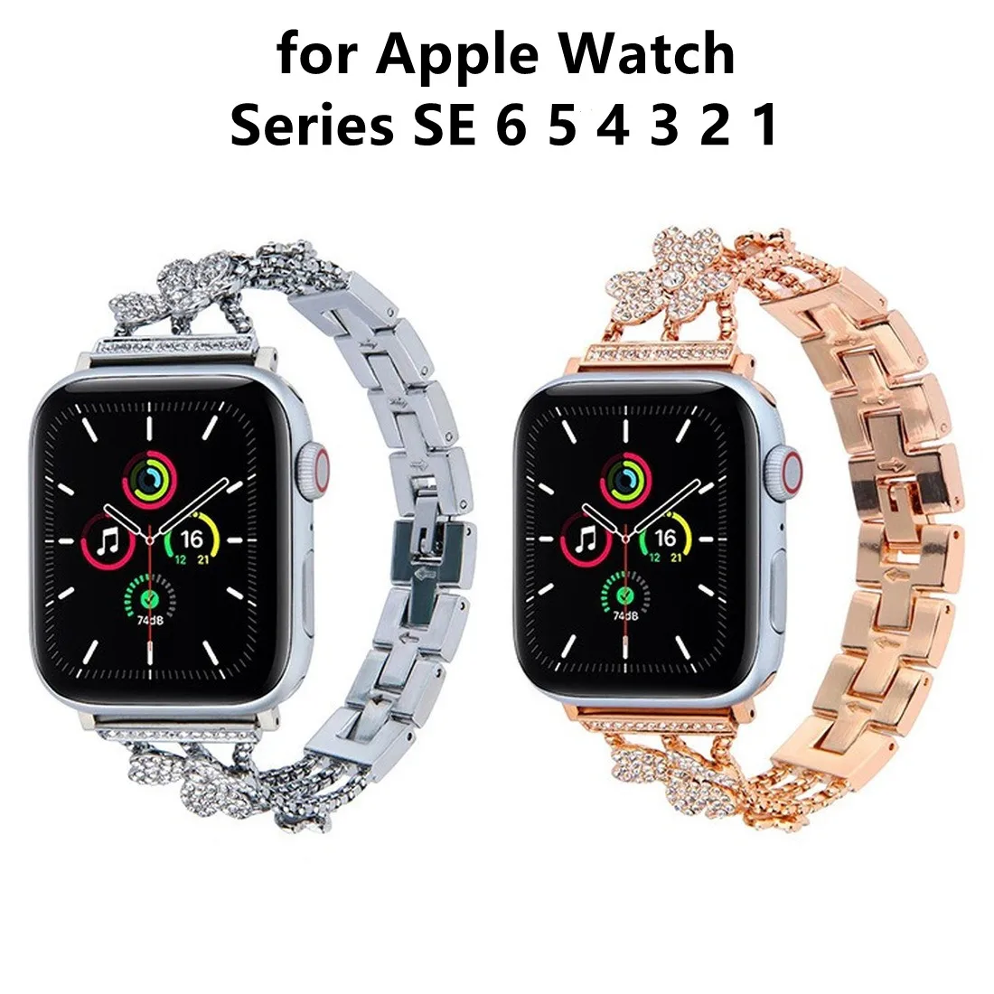

Fashion Glitter Steel Watch Strap for Apple Watch Series SE 6 5 4 Luxury Watch Bands for iWatch 3 2 1 Woman Metal Chain