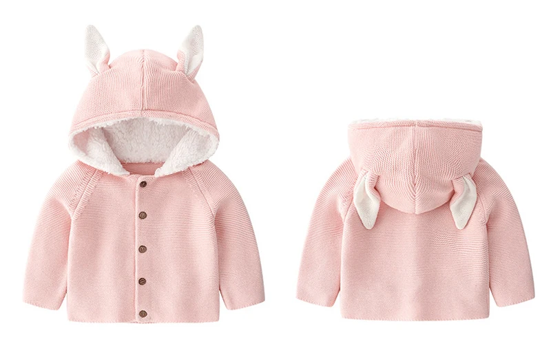IYEAL/зимний свитер для мальчиков и девочек; хлопковая детская вязаная одежда с капюшоном и милыми ушками; однотонная детская одежда; куртка для малышей; Верхняя одежда; От 1 до 5 лет