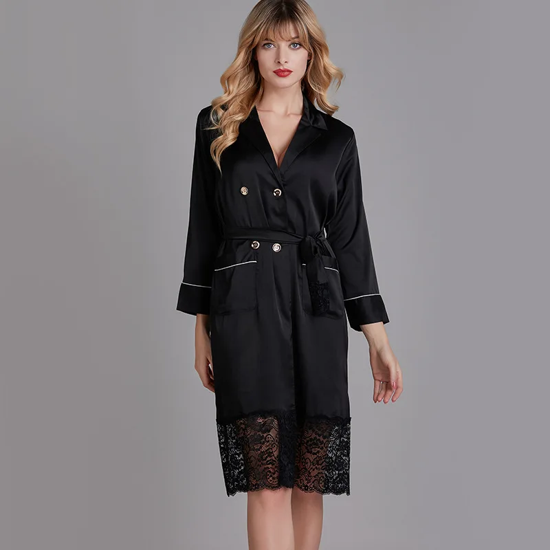 

Ночная рубашка Женская весенне-летняя пижама с длинным рукавом Женская пикантная кружевная шелковая ночная рубашка домашний сервис