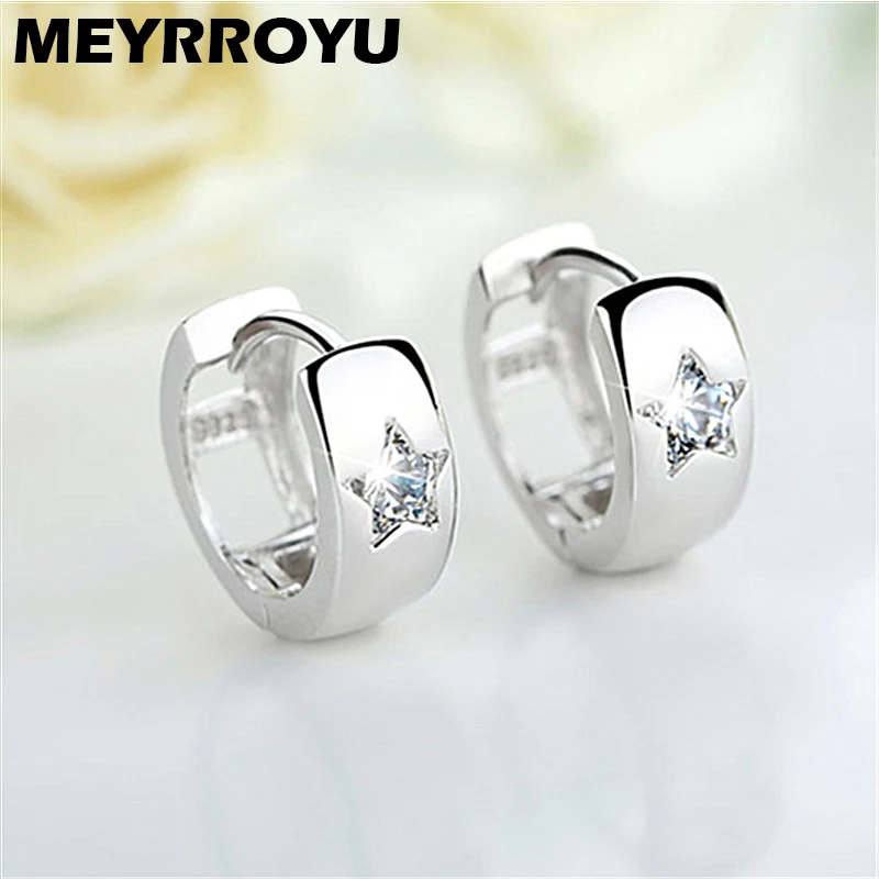 

MEYRROYU 925 Sterling Silver Korean Fashion Five-Pointed Star Zircon Crystal Earrings Ladies Couples Party Jewelry Wholesale