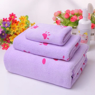 Light Purple Cubs 3 шт. домашнее полотенце для ванной и взрослых, банное полотенце для детей, набор для лица, полотенце из микрофибры с мультяшным принтом, хлопковое мягкое уплотненное полотенце на присоске - Цвет: Light Purple Cubs