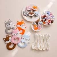 silicone beads baby teether necklace toy bpa free fox teether animal beads diy accessories set pacifier chain clips nylon rope