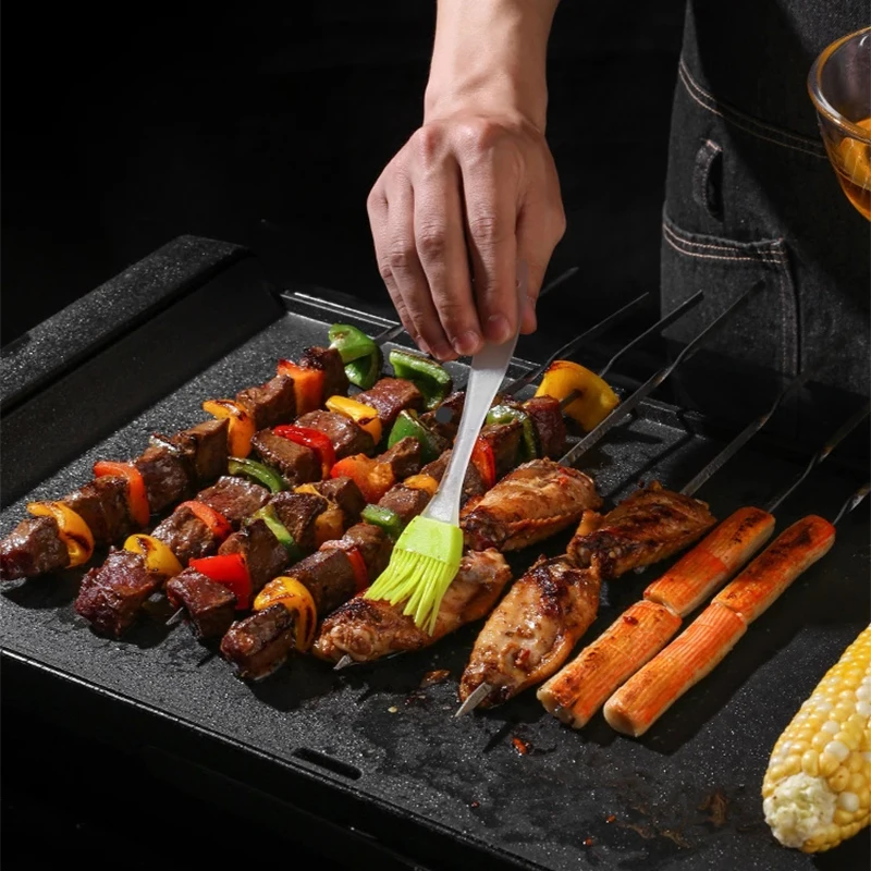 

10pcs reusable flat stainless steel bbq skewers stainless steel barbecue skewer needle barbecue sticks for party cooking tools