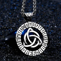 vintage viking rune pendant necklace mens chain nordic stainless steel odin celtics knot trinity necklace biker amulet jewelry
