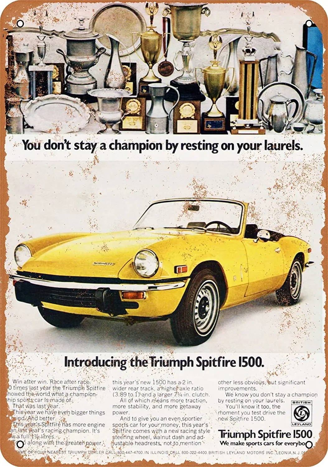 

WallColor 8*12 Metal Sign 1971 Triumph Spitfire 1500 Vintage Look