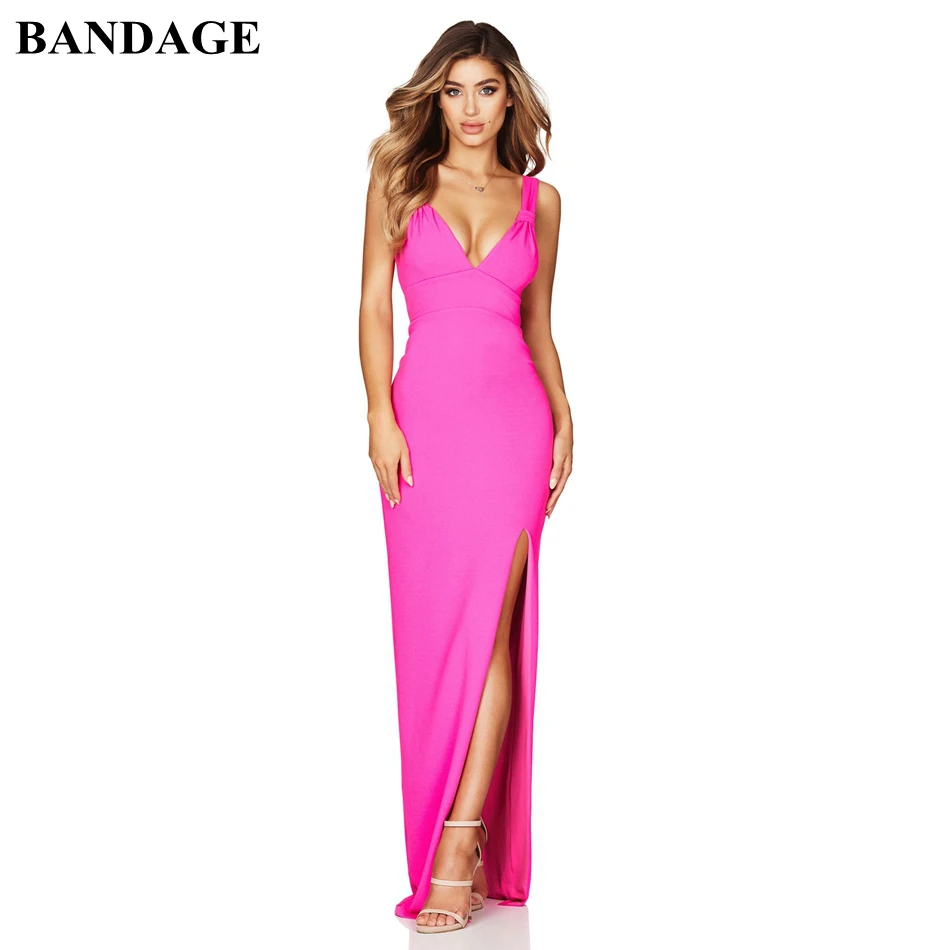 Женское Бандажное платье макси с разрезом Длинное разноцветное без рукавов