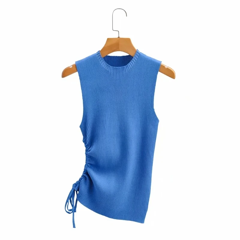 

Женский винтажный Трикотажный жилет Xitimeao, модная летняя рубашка без рукавов с круглым вырезом, трикотажная одежда с вырезами на талии, XITIMEAO