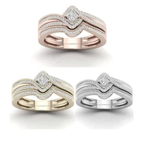 2pcs set silver color inlaid square white cubic crystal female rings set for women jewelry wholesale