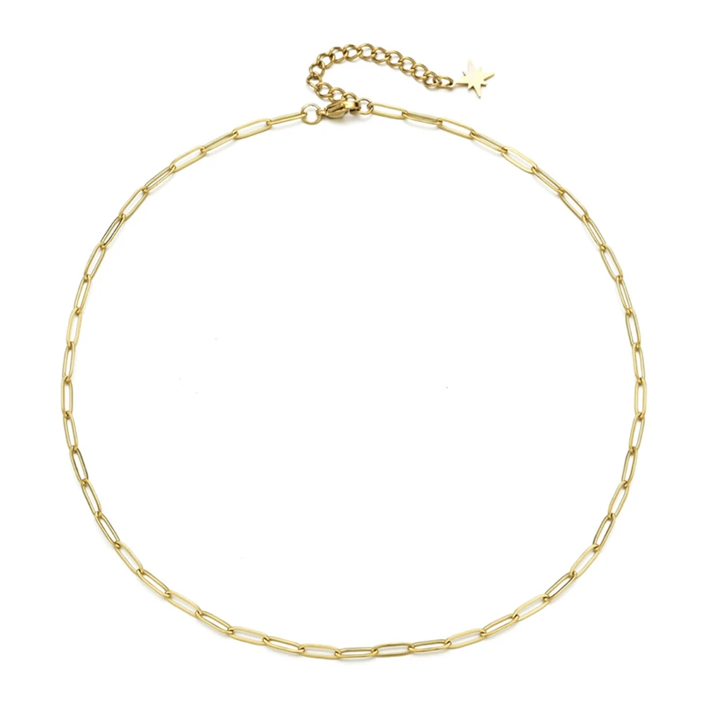 

Gold Paperclip Chain Choker Satellite Chain Lava Bead Pendant Necklace Dainty Jewelry for Women