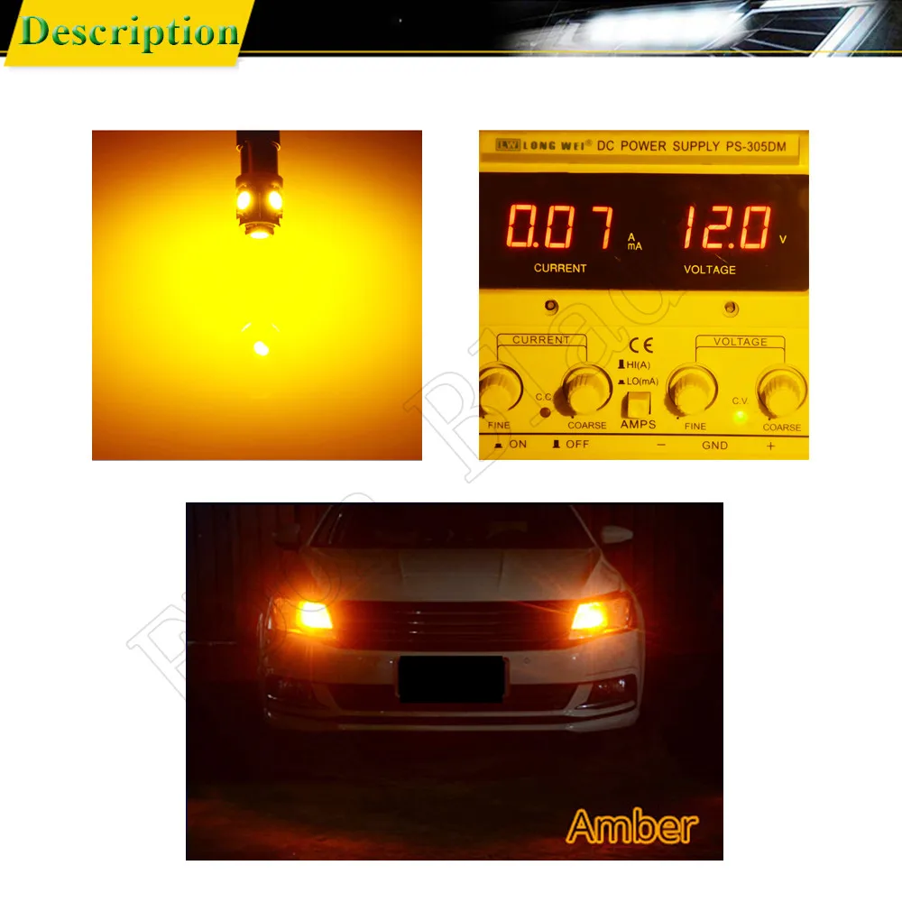 2X Car LED Bulb White Amber Yellow Auto Interior Dome Map Reading Instrument Light BA9S T4W BAX9S H6W BAY9S H21W Lamp 6V 12V 24