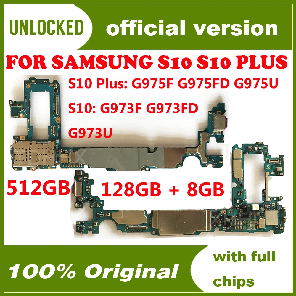 Оригинальная разблокированная материнская плата для Samsung Galaxy S10 / Plus G975F G975FD G975U G973F