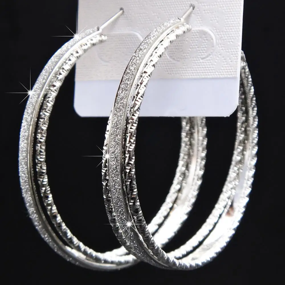 3row silver Лидер продаж, модные женские серьги-кольца с принтом зебры из матового серебра, большие вечерние ювелирные изделия, женские серьги в подарок - Окраска металла: 3row silver