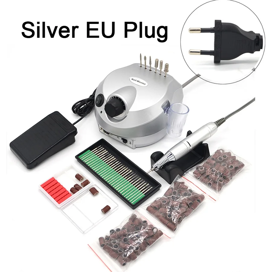 Silver EU Plug 30 15 Серебряный машинка для маникюра профессиональный инструмент для полировки ногтей пилочки для ногтей набор маникюра 35000 об/мин 110 В/220 В Электрическая дрель для ногтей аппарат для маникюра - Цвет: Silver EU Plug 30 15