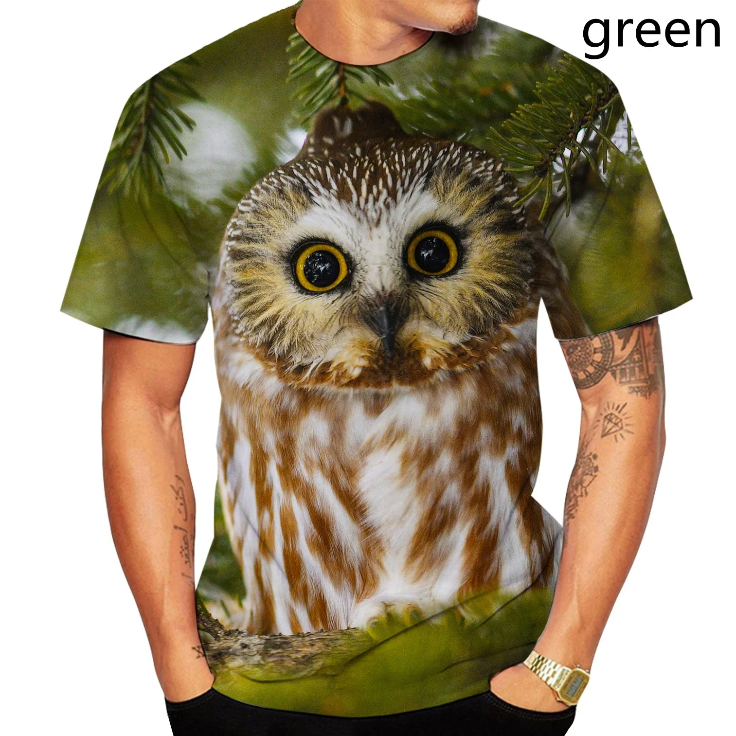Футболка с 3D-принтом персональных животных Совы топы высокого качества коротким