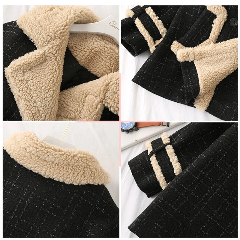

Large Women's Winter Clothes Small Fragrant Wind Bright Silk Lamb Hair Coat Xl-5xl Loosethick Warm Jacket Fashion Plaid Outwear