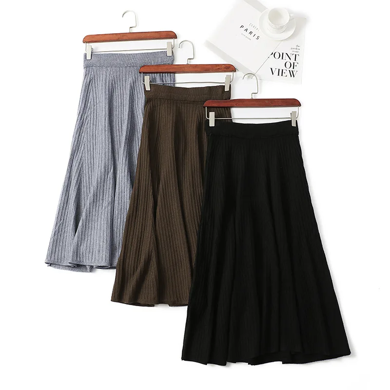 Женская трикотажная юбка HLBCBG элегантная повседневная средней длины в рубчик с