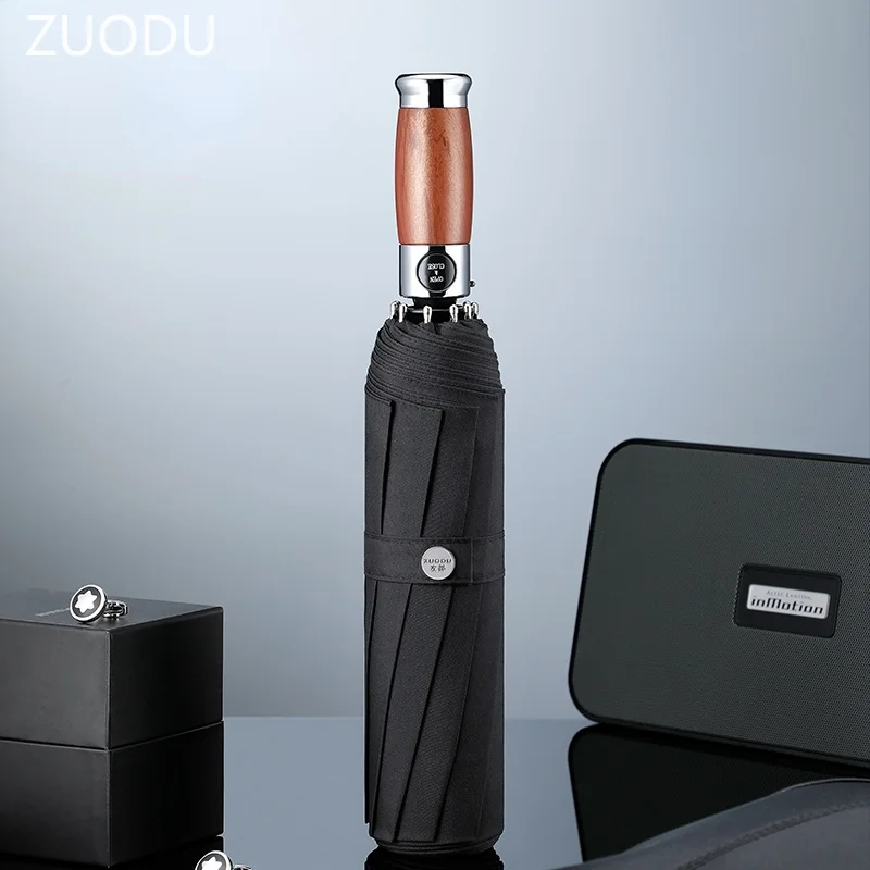 

Деловой Зонт Xiaomi ZUODU, полностью автоматический складной зонт с тремя складными ветрозащитными ручками из массива дерева, металлический муж...