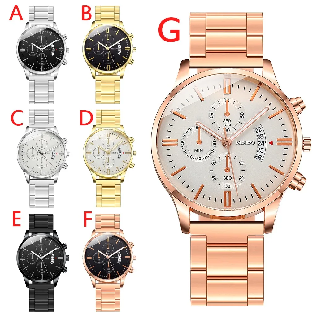 

Men's Quartz Watch Three-eye Dial with Calendar Fashion Simple Dial Stainless Steel Quartz Watch with Disc 5*
