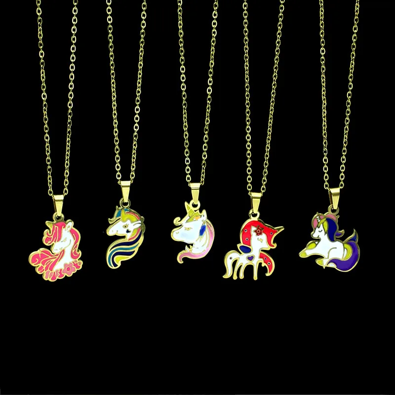 Оптовая продажа из нержавеющей стали ожерелье с единорогами для женщин