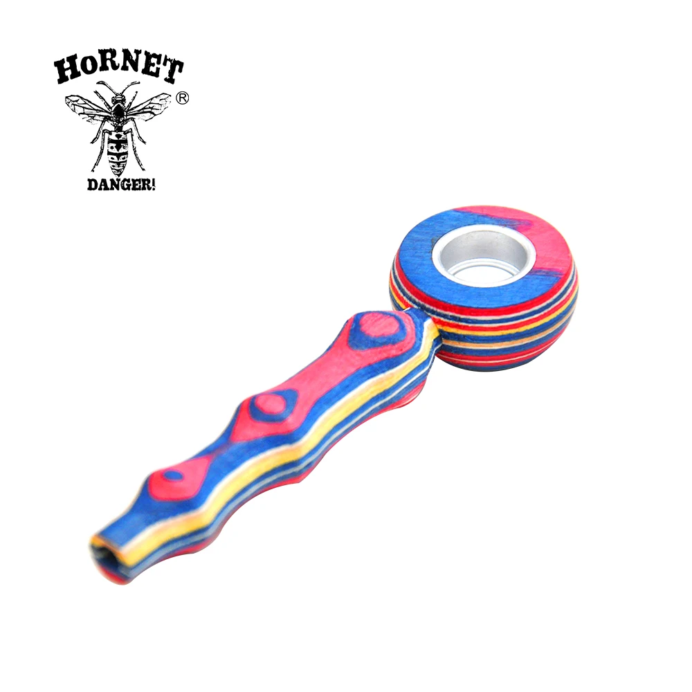 

HORNET Ethnic Stype Wood Smoking Pipe With Metal Bowl Rainbow Color Wooden Tobacco Pipes Smoking Gift