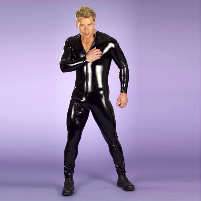 Женское латексное боди с мокрым внешним видом комбинезон молнией спереди и