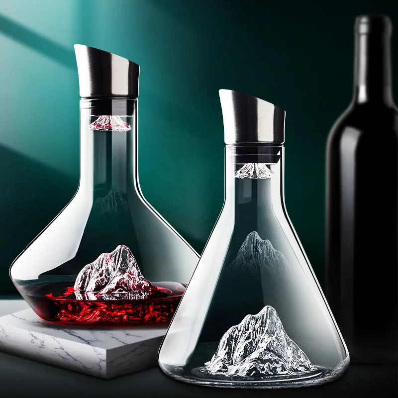 

GF 1500ml Wine Decanter Glass Iceberg Whiskey Decanter Glass Carafe Crystal Wine Breather Carafe with Lid Bar Accessory