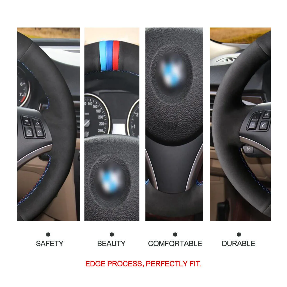 

Black Suede steering wheel cover for 1 Series E81 E82 E87 E88 2008-2012 / 3 Series E90 E91 E92 E93 2006-2011