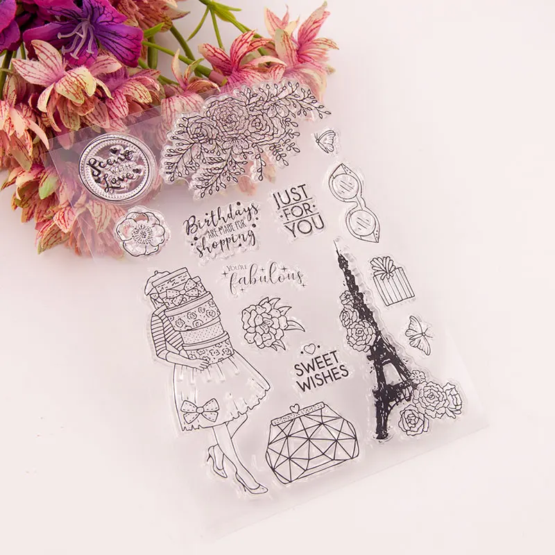 

Birthday Gift Tower Transparent Clear Stamps Flower Decoration for DIY Scrapbooking Kids Fun Decoration Supplie