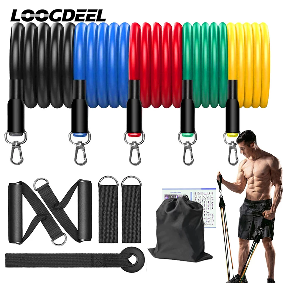 

LOOGDEEL 11Pcs 100LBS/150LBS Pull Rope Gym Home Portable Fitness Equipment Muscle Strength Training Exercise Resistance Bands