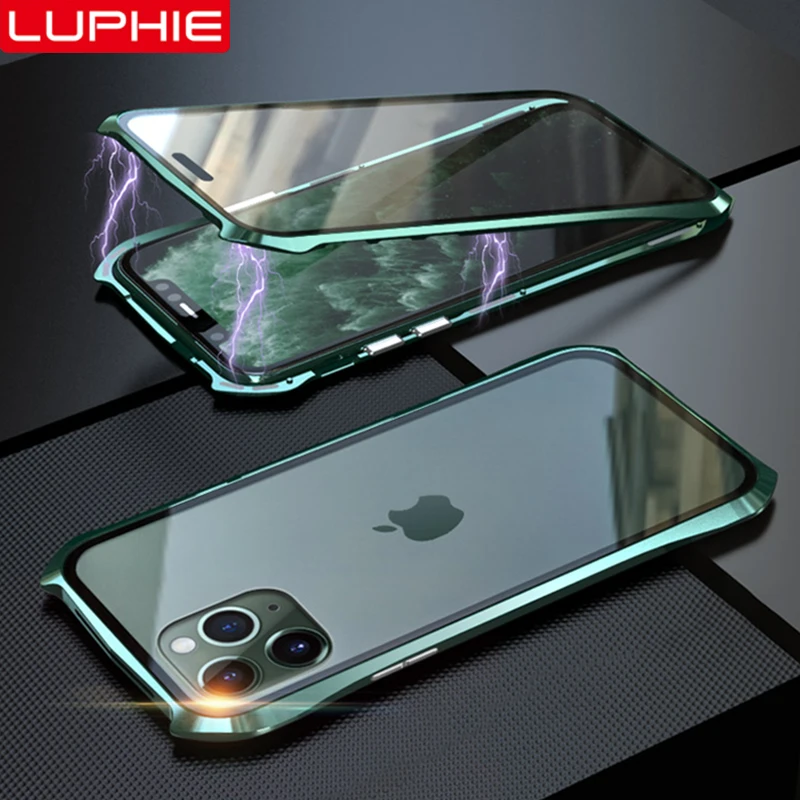 Двухсторонний стеклянный Магнитный чехол Luphie для Iphone 11 Pro Max прозрачный магнитные