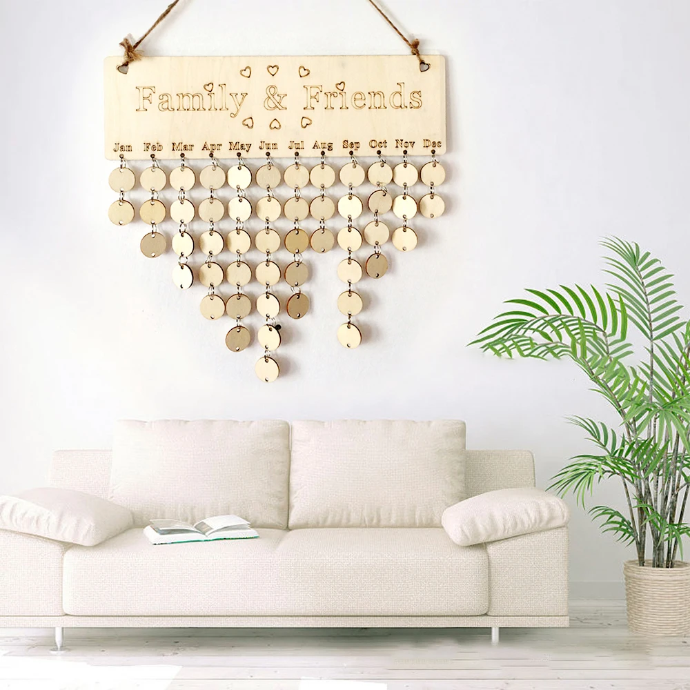 Календарь Стандартный день рождения для друзей и близких деревянный кулон с